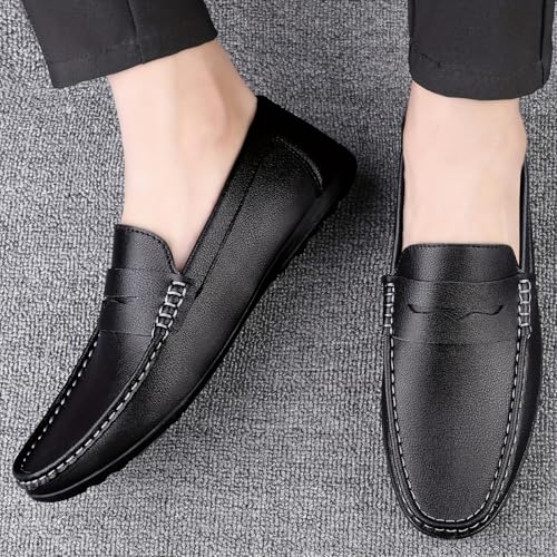 Men's Solid Color Vintage Flat Loafers, Comfortable and Soft Rubber-Soled Men's Outdoor Shoes, Suitable for Business Office outings and Casual wear.4