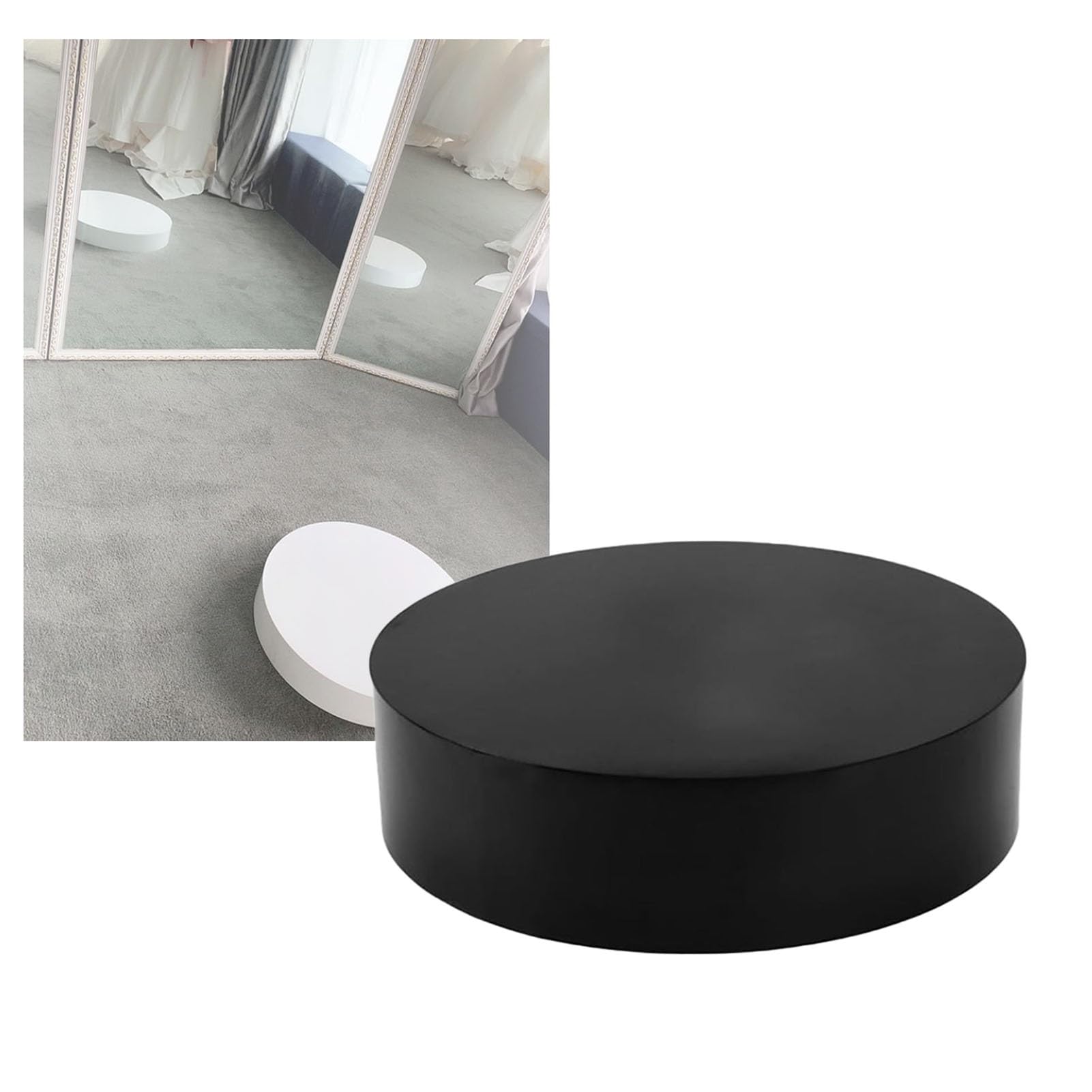Présentoir rond en bois noir pour magasin de vêtements et objets de collection