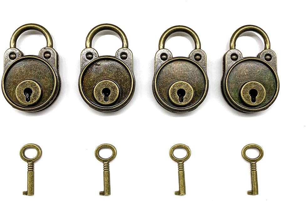 Aoyoho 4Pcs Vintage Antique Style Mini Bear Archaize Padlocks Key Lock with Key