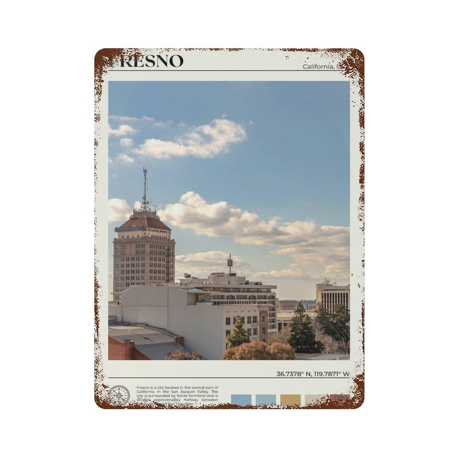 xiaoxiaoshen Real Photo Fresno Decor California Wall Decor Art Metal Tin Poster Modern Home Decor Art Home Bar Shop Decorations Vintage Sign 40x30cm