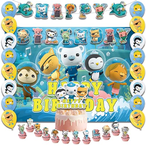 42Pack Octo Party Supplies Pack IncludesBannerCake TopperBlackdrop Balloons for Octonaut-s party Decoration plates