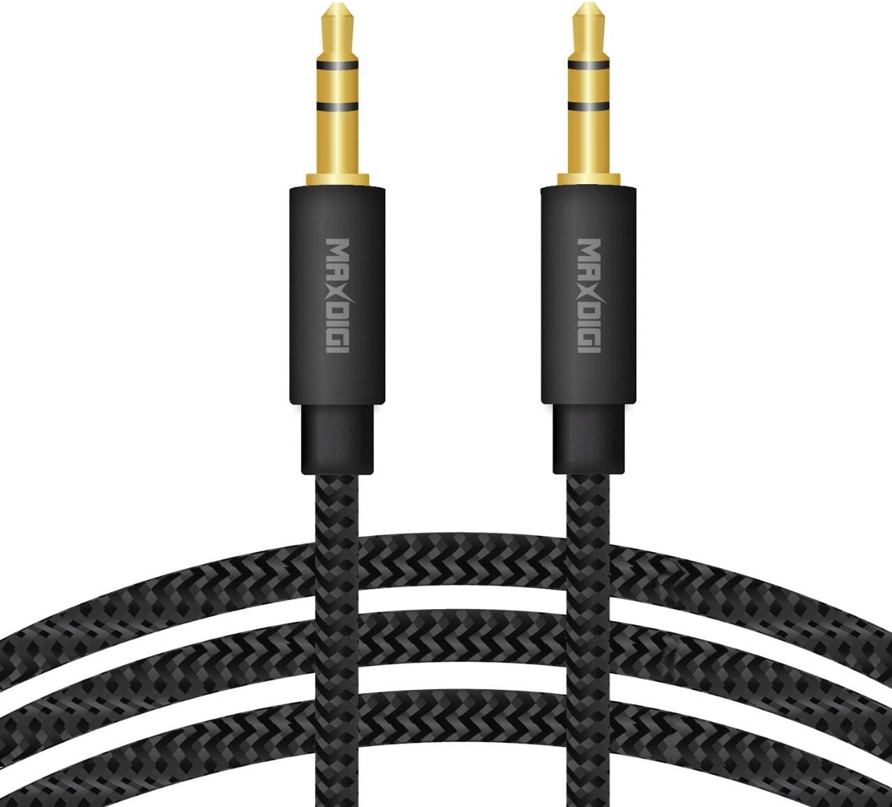 MAXDIGI Aux Cable 3.5mm 3.3ft/1M 4.92ft/1.5M 6.6ft/2M 3M Nylon Braided Aux Lead for Car, Headphone iPhone iPad iPod Samsung MP3 Player Smartphone Echo Dot Tablet Home Stereos Laptop (Black, 1.5M)