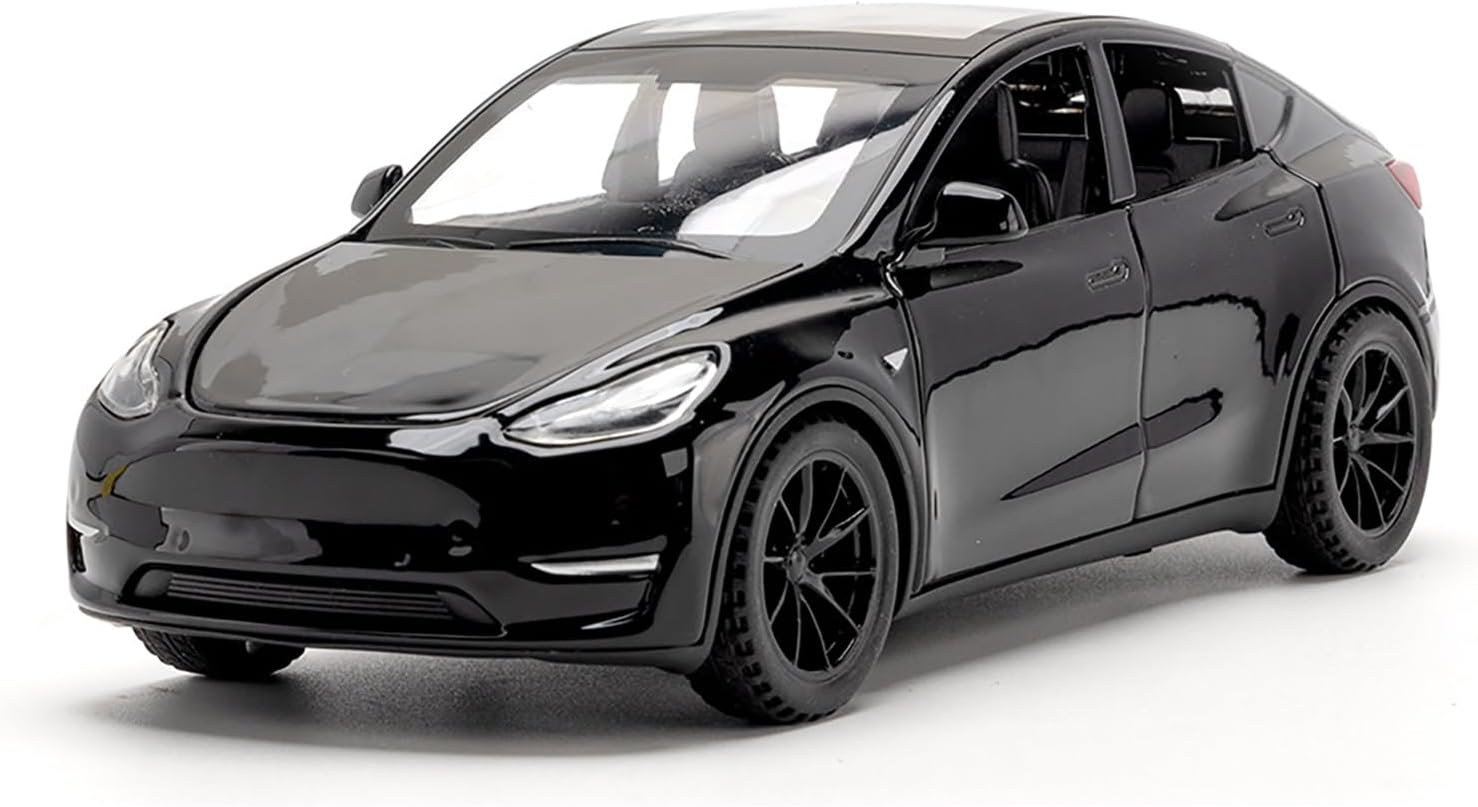 Tesla Model Y 1:32 Scale Model Car, die Cast Alloy Electronic Toy With Pull Back Function, With Lights and Music, Mini Vehicle Toy as a Gift for Children (Black)