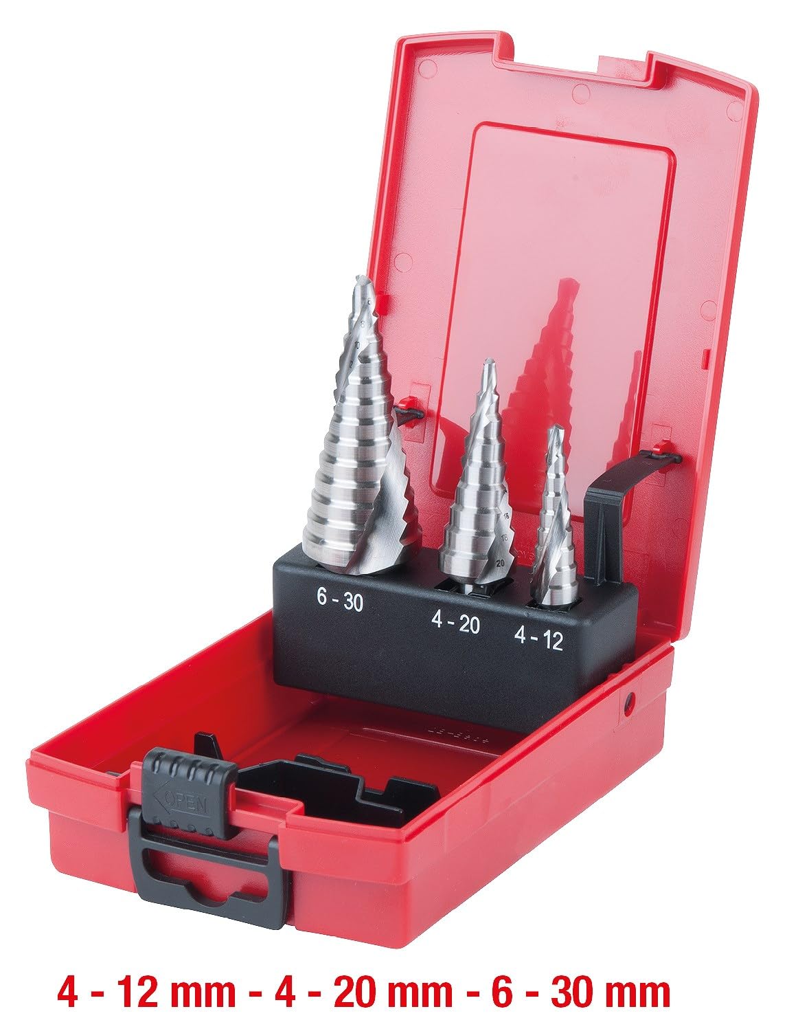 KS Tools 330.2404 Juego de brocas escalonadas HSS en casete de plástico, 3 pzs