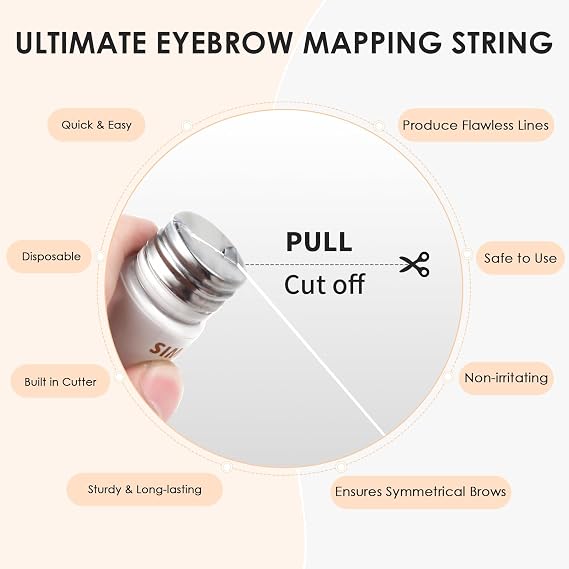 White Brow Mapping String - 30M Pre-inked Eyebrow Mapping String Thread for Henna Tinting and Permanent Makeup, Essential Brow Microblading Supplies