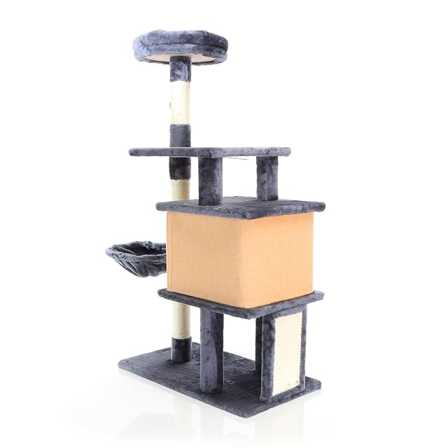 Foto 6 de 8 de Fudajo Rascador Gris Oscuro 112 cm árbol rascador para Gatos con caseta