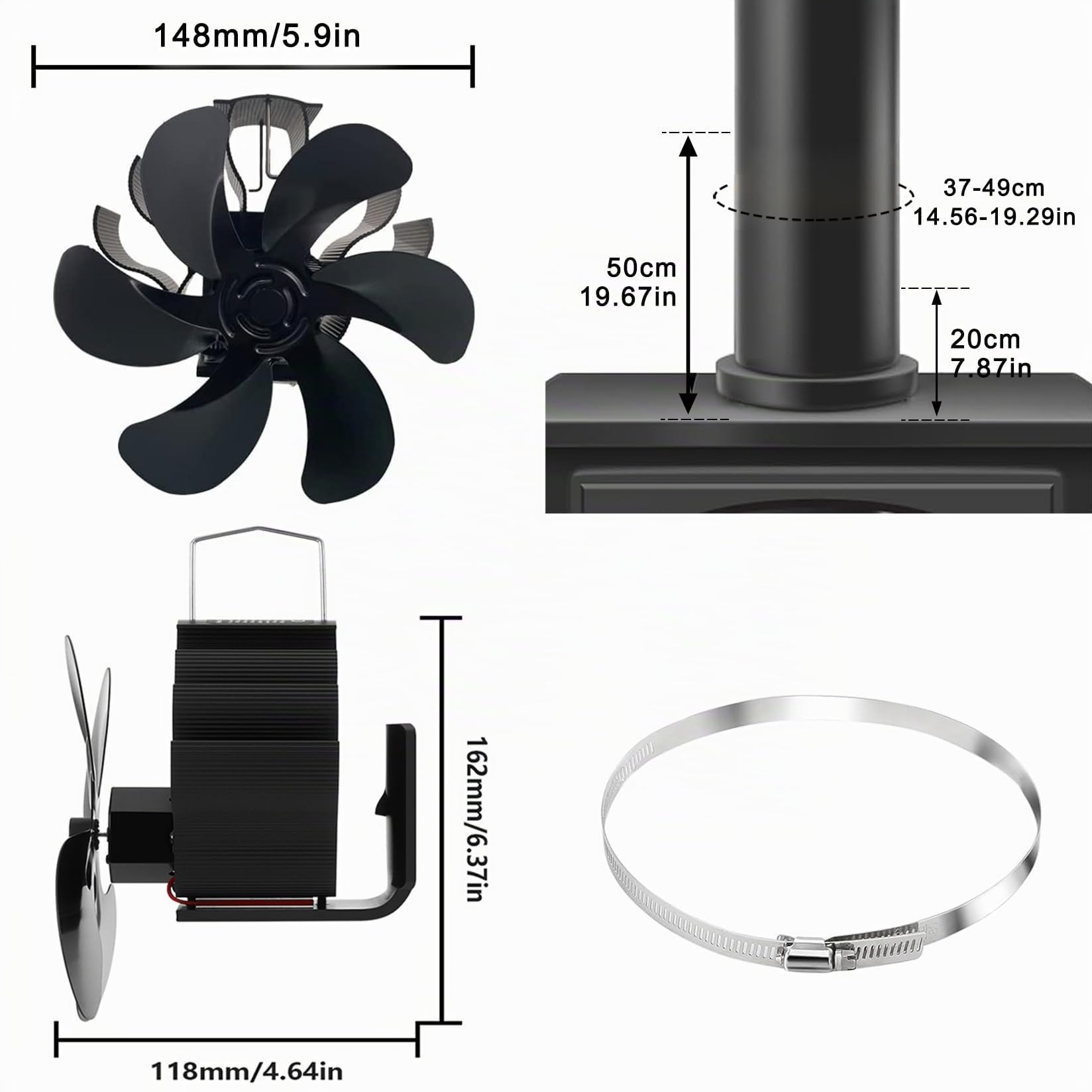 6 Pale Ventilateur Poele à Bois,Économie D'énergie Silence,Cheminée Alimenté à la Chaleur Ventilateur Pour Foyer en Bois/Bûches/Cheminée/Tuyau de Poele