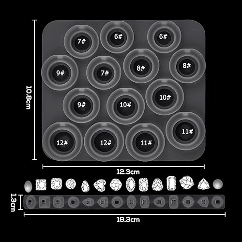 Miniatura 2 de 2 moldes de resina de silicona para anillos de joyería, moldes de resina epoxi con 7 tamaños diferentes y 14 gemas de corte diferentes para