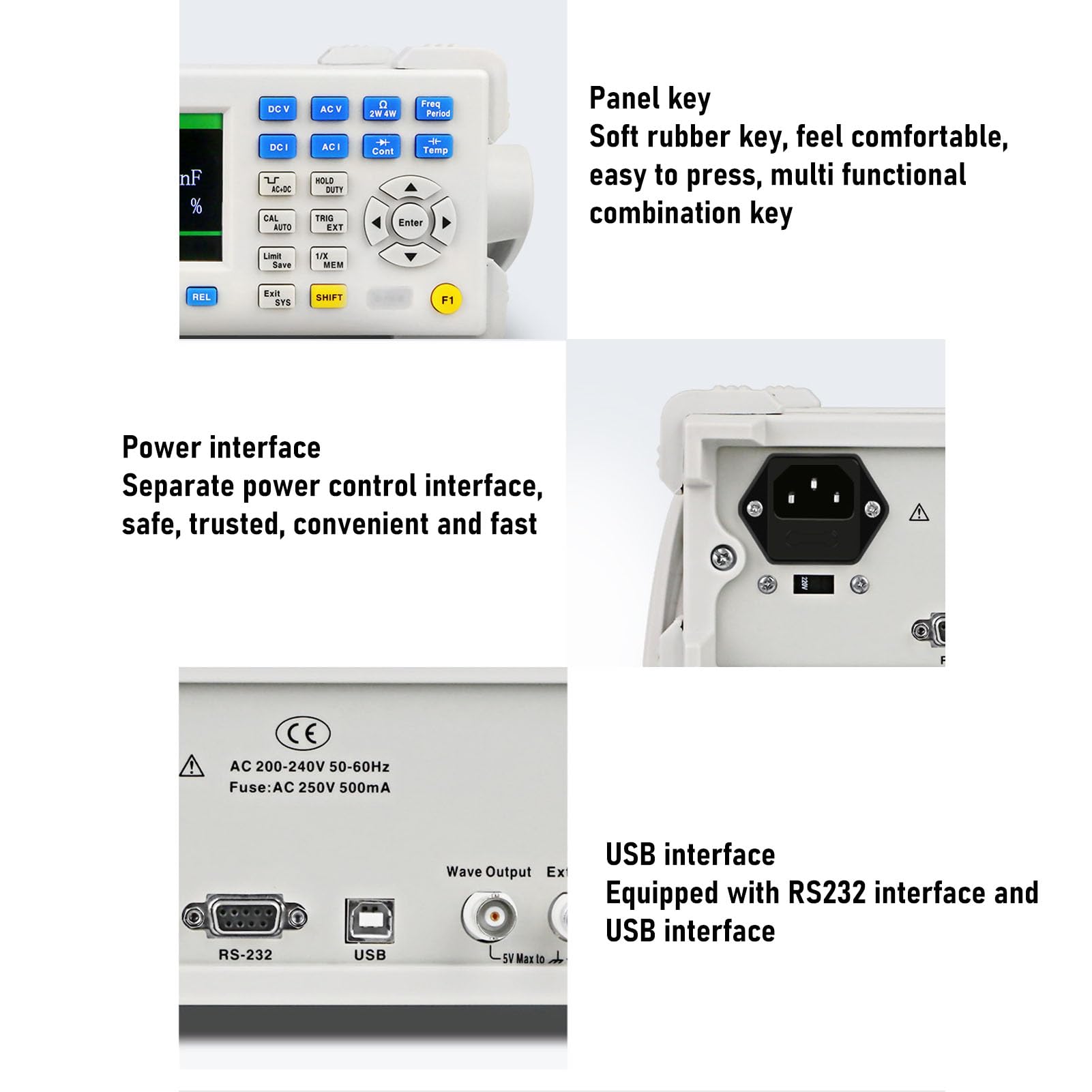 Digitales Desktop-Multimeter, Hochauflösendes Tisch-Widerstands-Kapazitätsmessgerät für Instrumente, Fabriken, Radios (EU-Stecker 200V-240V)