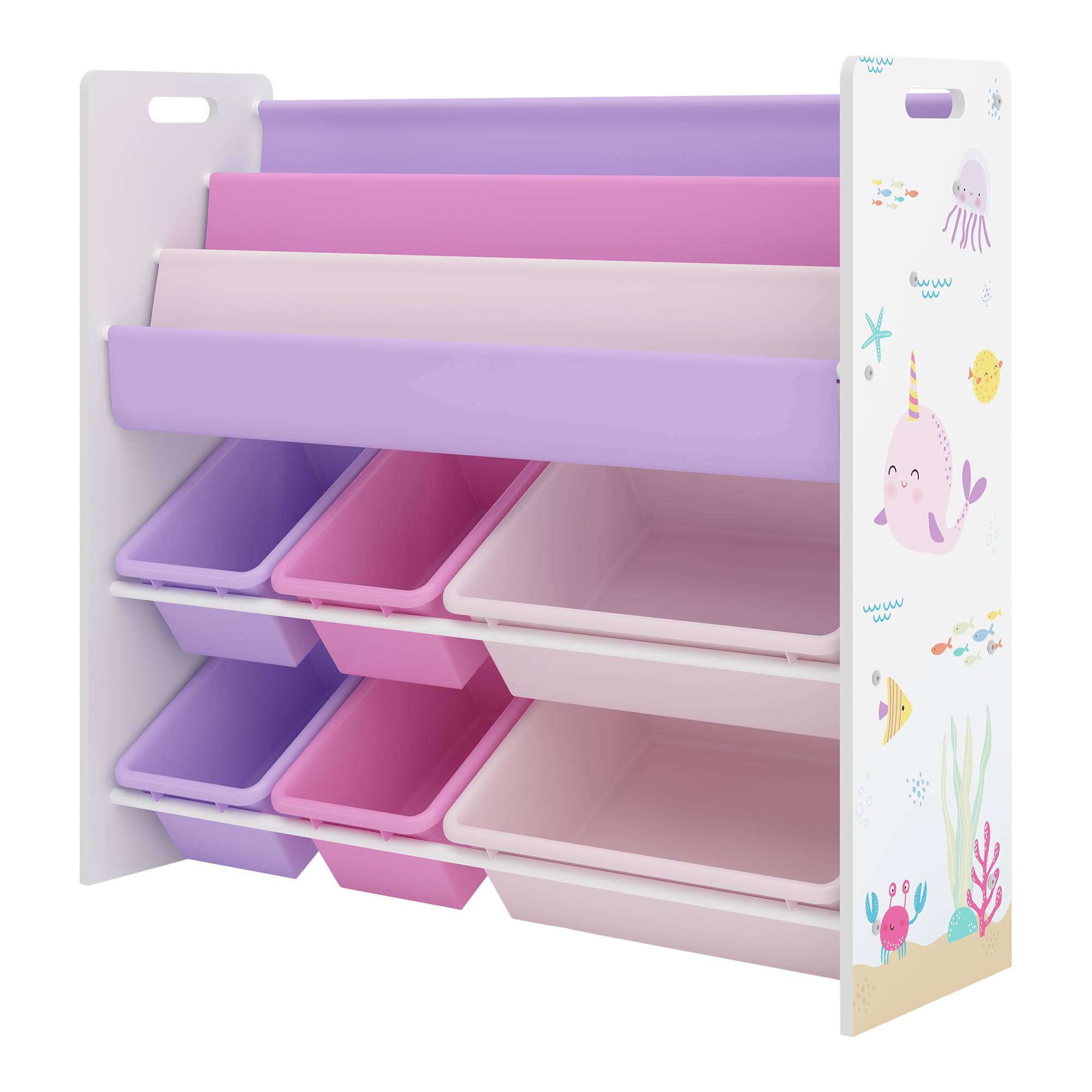 [en.casa] Scaffale per Cameretta con Contenitori Morbidi a Scaletta per Libri e Vaschette Porta Giochi Mobile a Misura di Bimbi 78x86x27 cm Decorazione Oceano