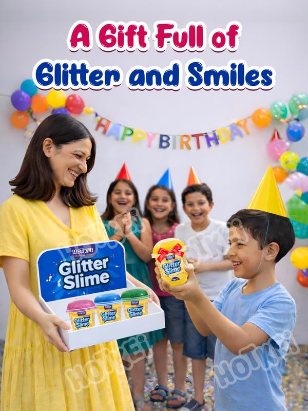 Image of HOTKEI Yellow Glitter Slime for Kids 3 to 10 Years Super Stretchy, Soft & Smooth Premium Shiny Slime Non-Toxic Sparkle Fun Slimy Toy Birthday & Return Gift for Kids Boys and Girls