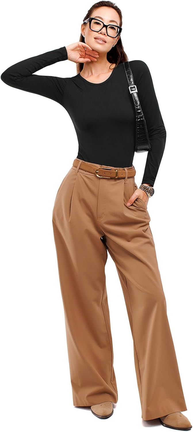 SINOPHANT Long Sleeve Bodysuits for Women Crew Round Neck Basic Stretchy Slim Fit Body Suit Tops - Image 4