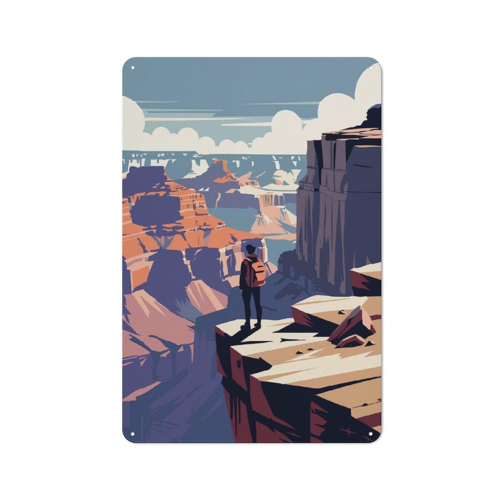 Junmoney Style-23 Retro Metal Wall Sign 30X20cm With Grand Canyon Hiker Illustration For Hallway Wall, Suited To Hallway Decor Lovers