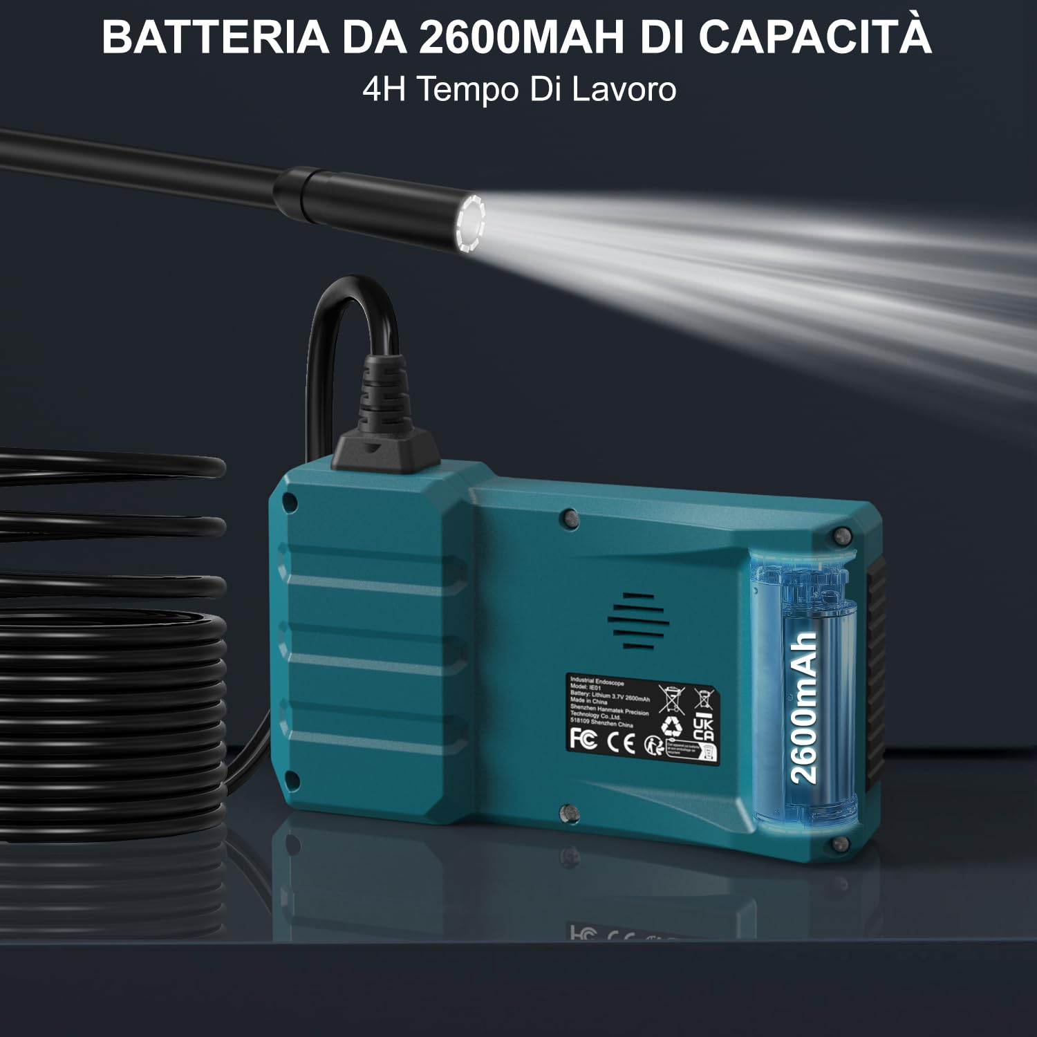 HANMATEK Endoscopio Industriale, Sonda con Telecamera Endoscopica 8mm, Schermo TFT 4.3''1080P, Cavo 5m Impermeabile IP67, 8 LED Regolabili, Ricarica USB-C, Rotazione 180° - IE01