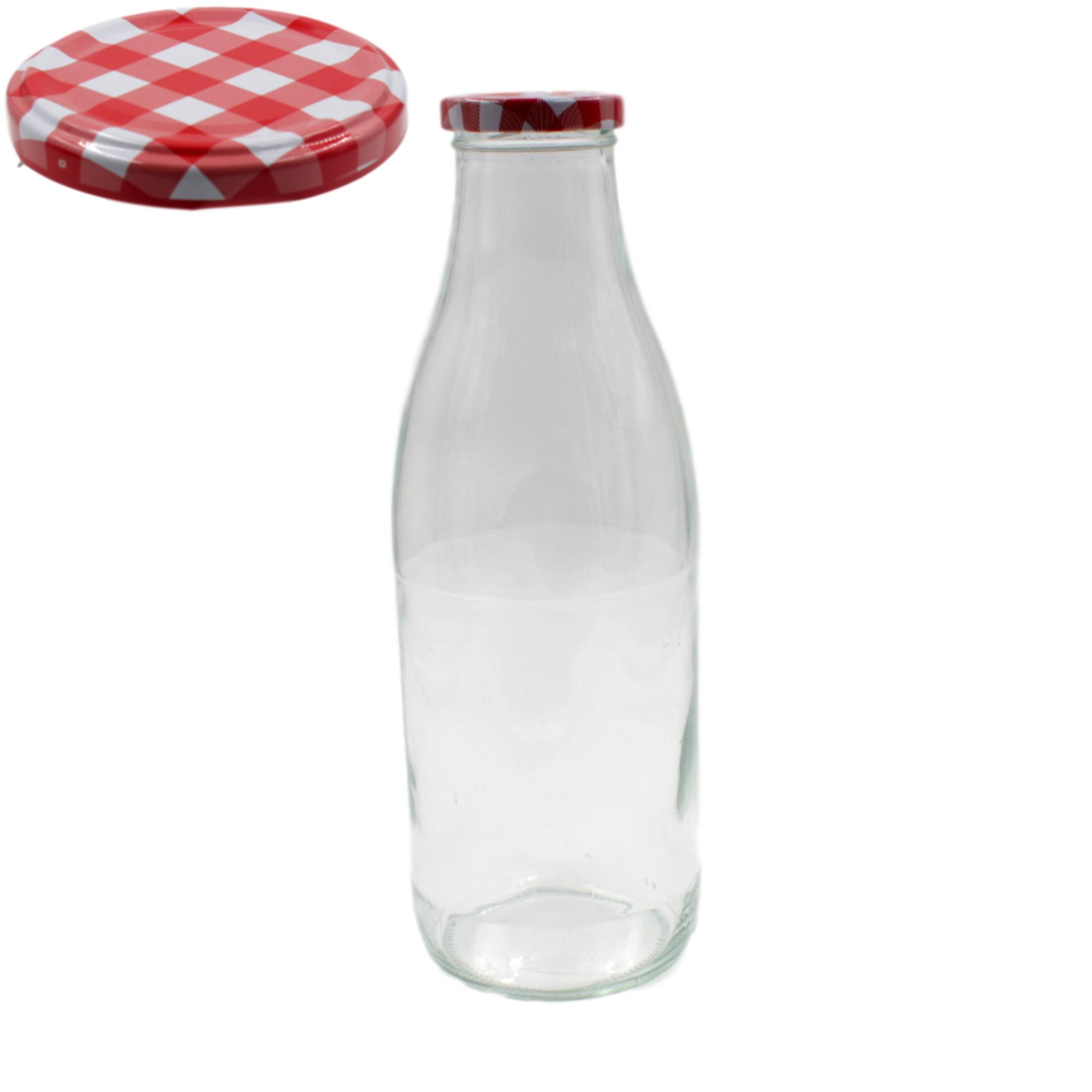 West5Products Clear Retro Glass Milk Bottle With Gingham Lid - 1 Litre โ image 1