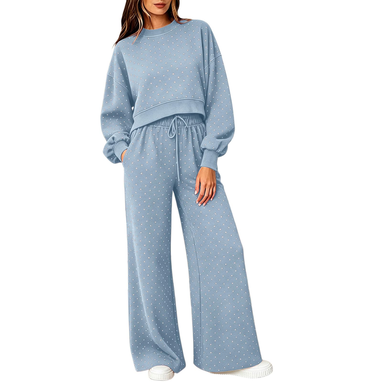 Set da 2 pezzi da donna a pois, tuta da jogging casual