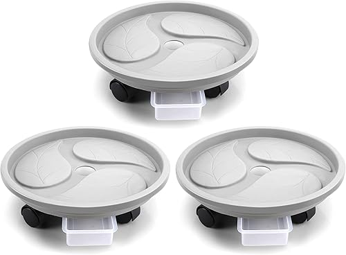 Miniatura 8 de Looca Organizador de plantas con ruedas y bandeja de drenaje, soporte rodante para plantas de 13 pulgadas, organizador de macetas redondas para