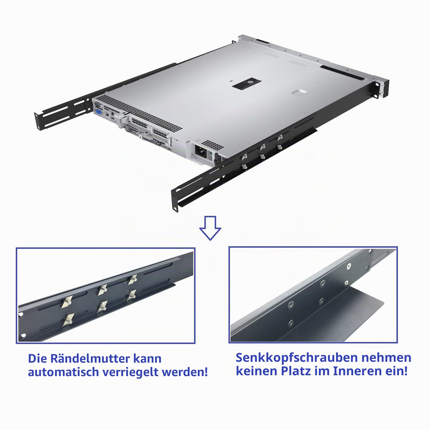 1U Universal-Server-Regalschienen mit 4 Pfosten für Dell Compaq HP IBM APC – 40,6–83,8 cm verstellbare Tiefe – 50 kg Kapazität (40,6–83,8 cm Schienen) | Für Dell Compaq HP IBM APC – verstellbare Tiefe von 40,6 cm bis 83,8 cm – 50,9 kg Kapazität (40,6–83,8