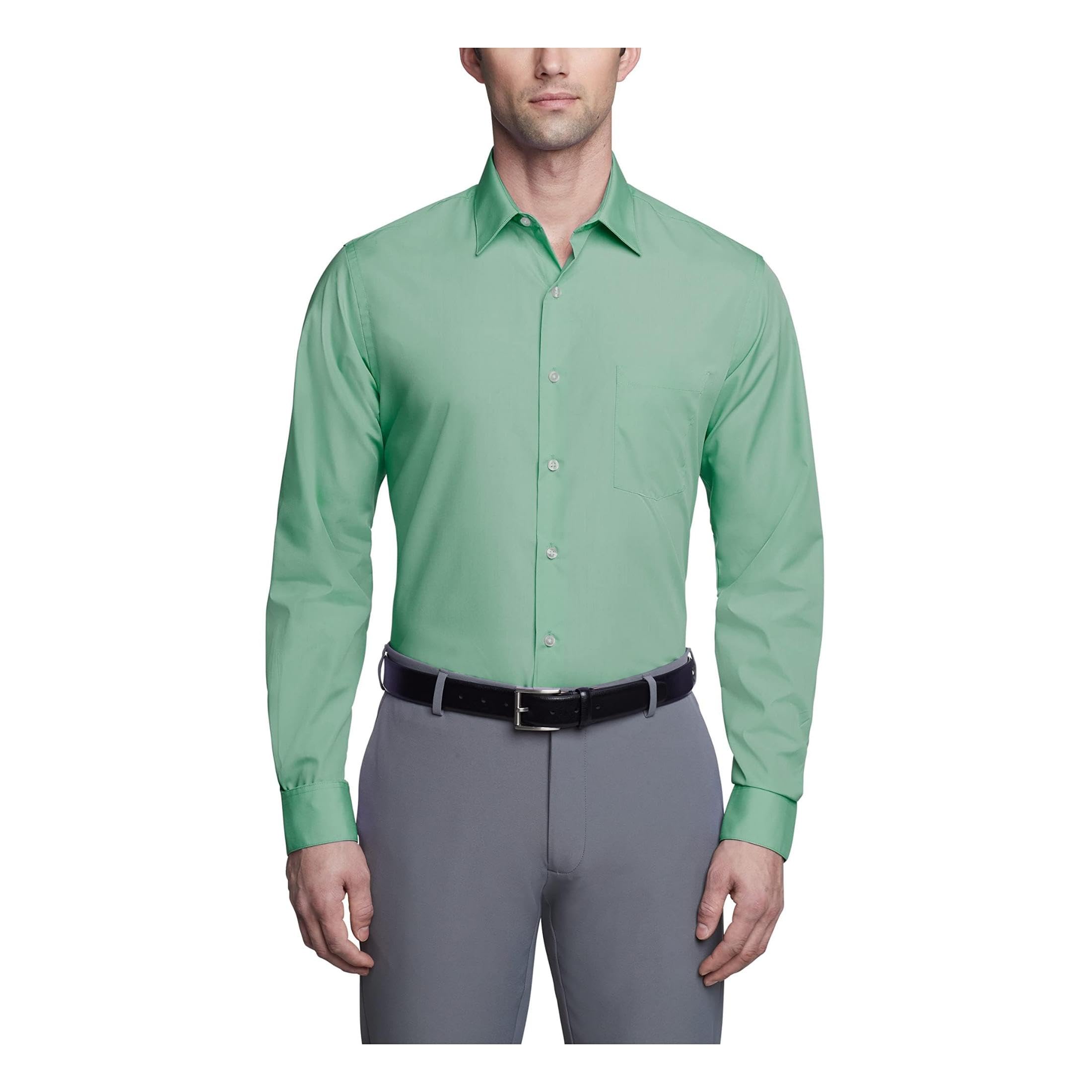 Van Heusen Men's Dress Shirt Fitted Poplin Solid, Leaf, 15.5" Neck 32"-33" Sleeve