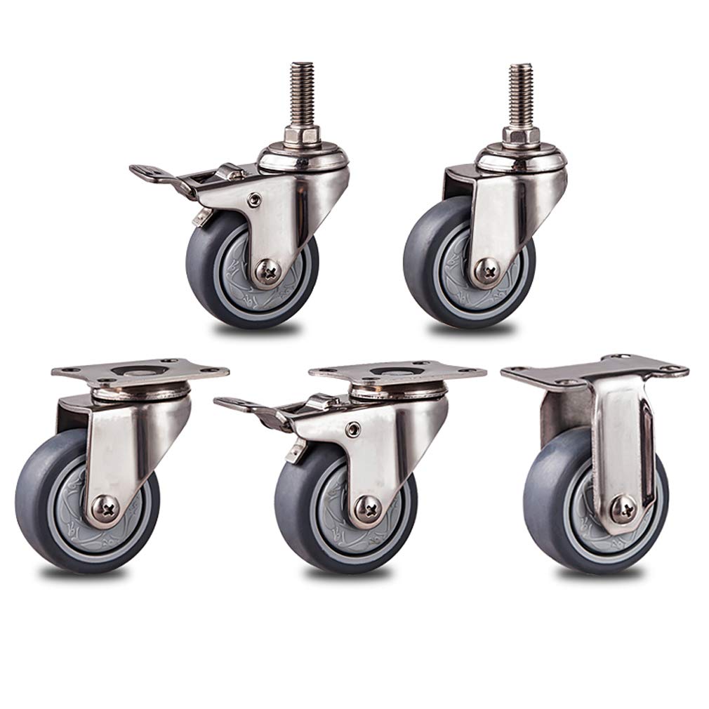 Rueda de acero inoxidable 304, rueda para muebles de 50 mm, ruedas giratorias de goma TPR, carga 120 kg, para carros para muebles (1,5" 2")