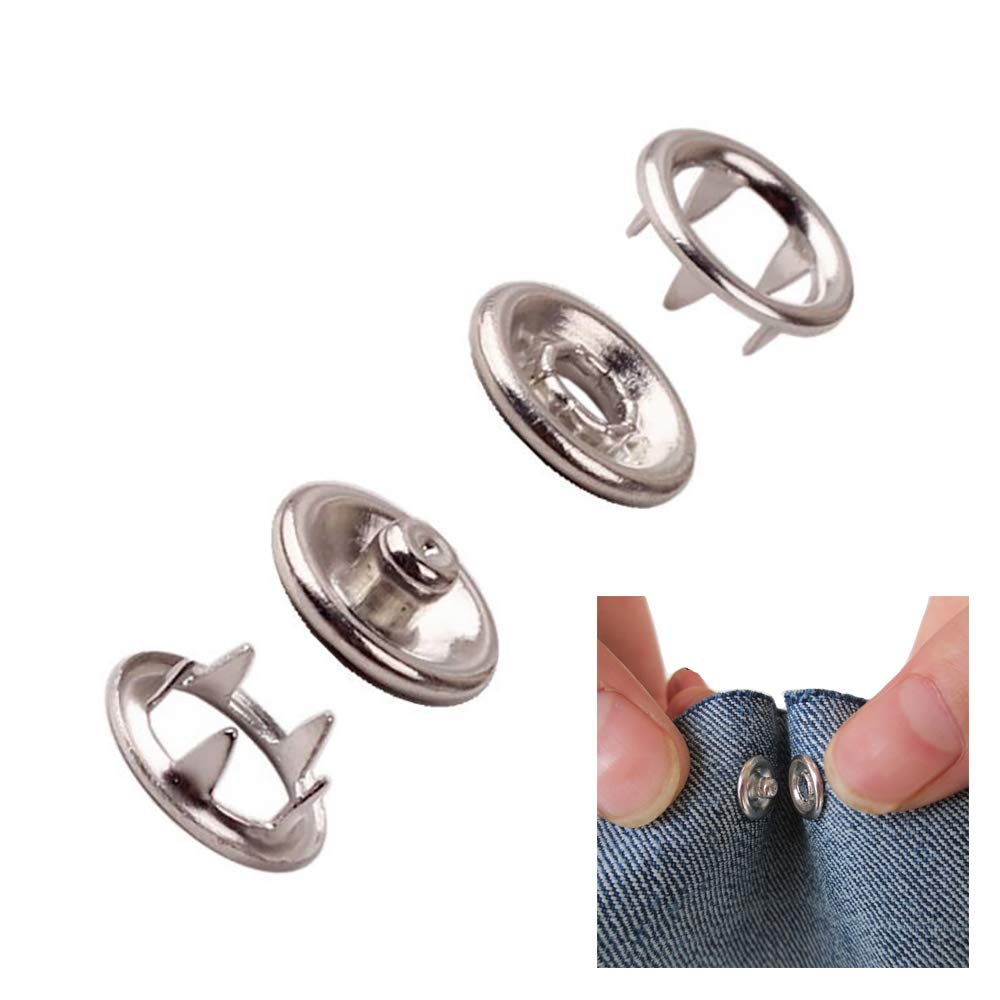 Fine commodities 100 SETS(400 Pieces) - Open-Ring Cap Gripper Grip Prong Metal Snaps No - Sew Button Fasteners - SIZE 16L(5/16")Silver Button, Snap fasteners,Environmental Brass