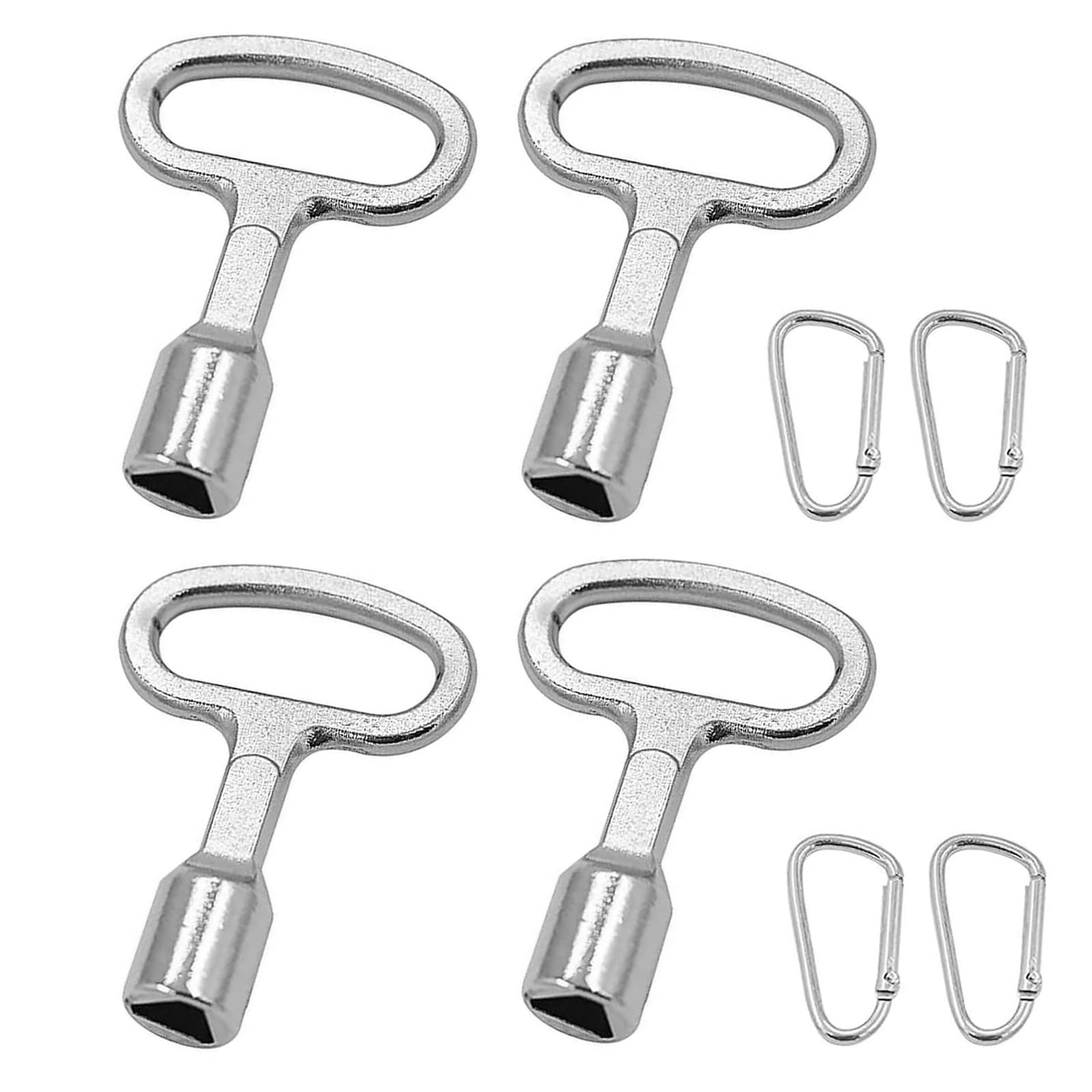 Zeaying 4 Stück Dreieckschlüssel + 4 D-Karabiner – Universal-Schlüssel Für Heizkörper, Mülltonnen, Poller