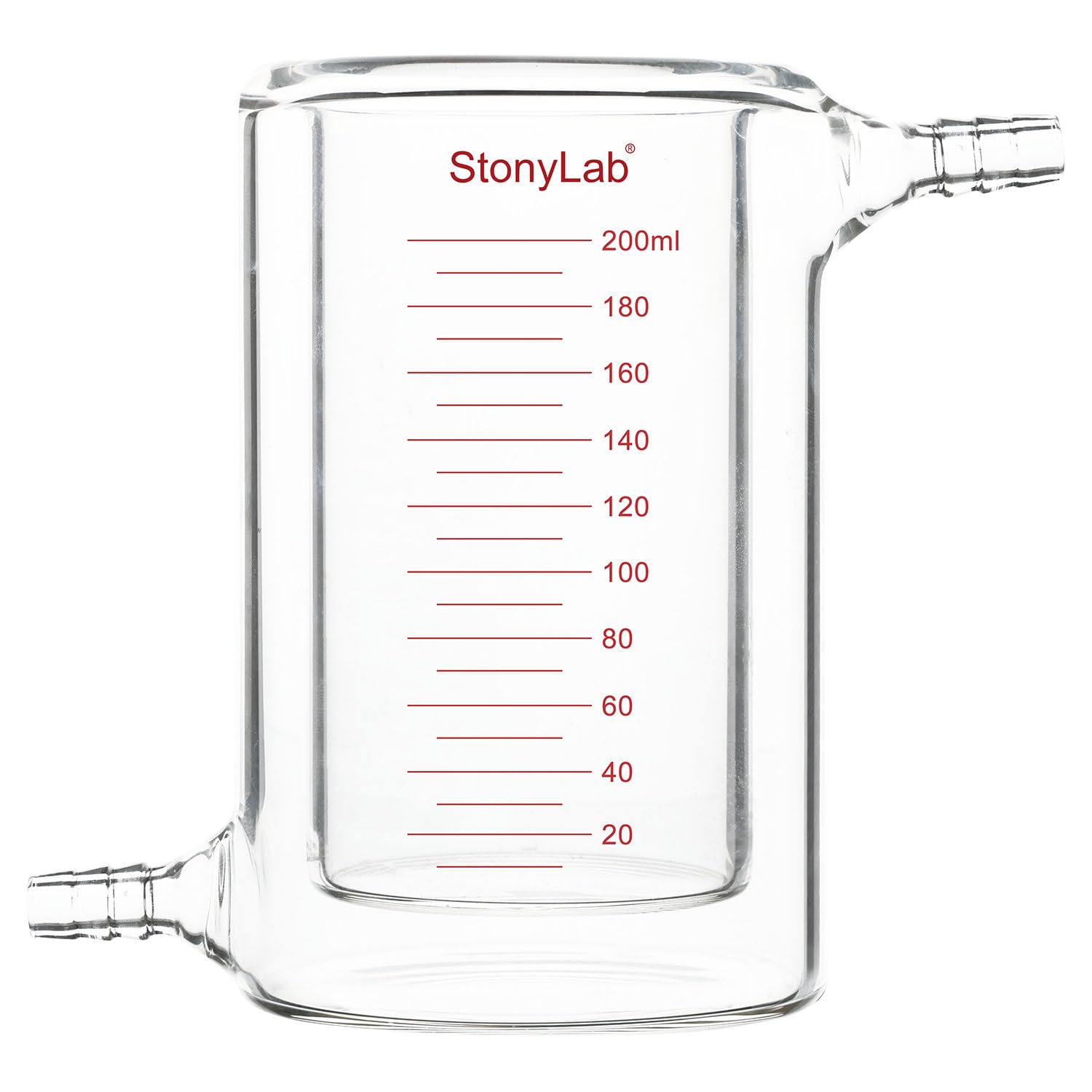 Stonylab Glass Jacketed Beaker, 200 ml Borosilicate Graduated Flat-Bottom Double-Layer Lab Reaction Beaker