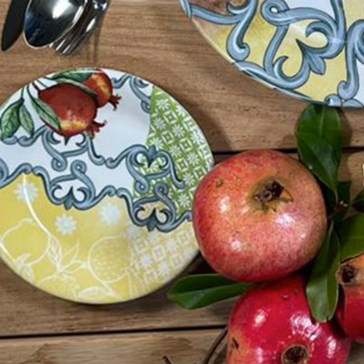 Lot de 20 assiettes en céramique – Collection Méditerranée de Wald, 6 assiettes plates, 6 assiettes creuses, 6 assiettes à fruits, 1 saladier et 1 assiette ronde (assiette à fruits – 6 pièces)