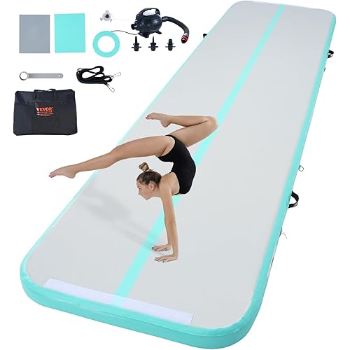 VEVOR Gymnastics Air Mat, Inflatable Track with Electric Pump, Training Mats for Home Use/Gym/Yoga/Cheerleading/Beach/Park/Water