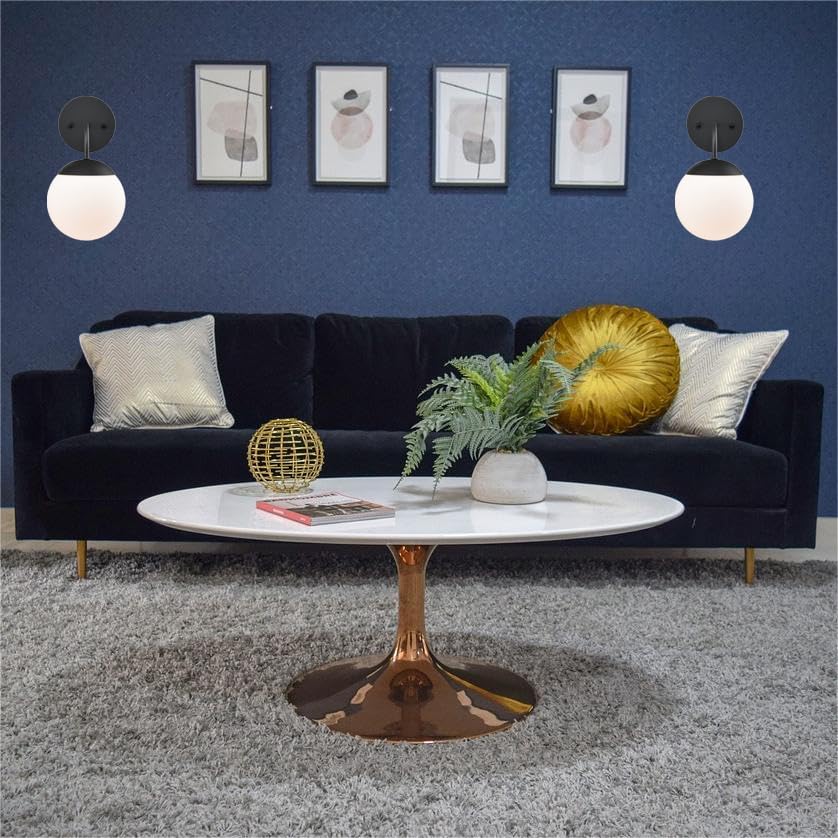 Miniatura 2 de DANSEER Juego de 2 apliques de pared negros de estilo nórdico moderno con forma de globo lechoso para tocador de baño