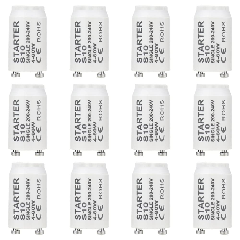 SSJkeji 12 Pieces Fluorescent Tube Starter S10 Starter longlife 4-80 watt 200-240V Starter for Fluorescent Light Single Switching of Fluorescent Tubes