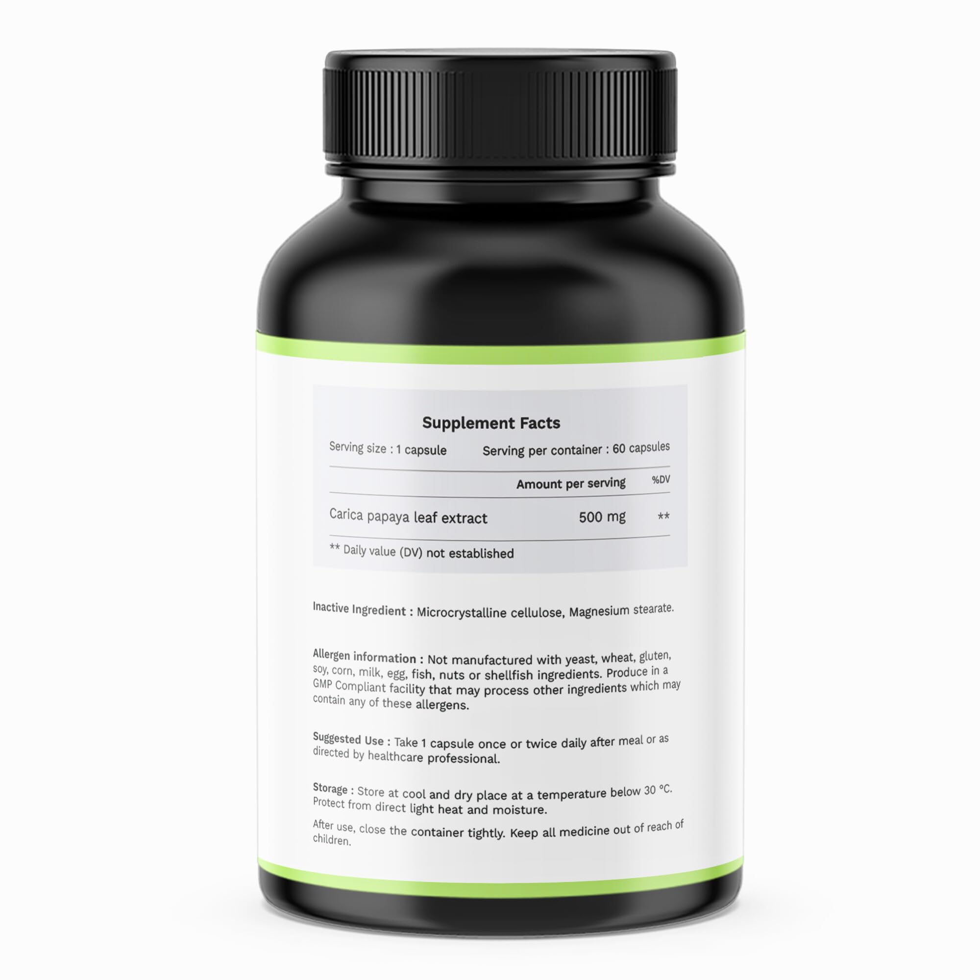 HEALPURE NUTRACEUTICAL Papaya Leaf Extract, 60 Veg Capsules - WitH Iron for Platelet Count, Dengue Relief, Immunity Boost & Better Digestion.
