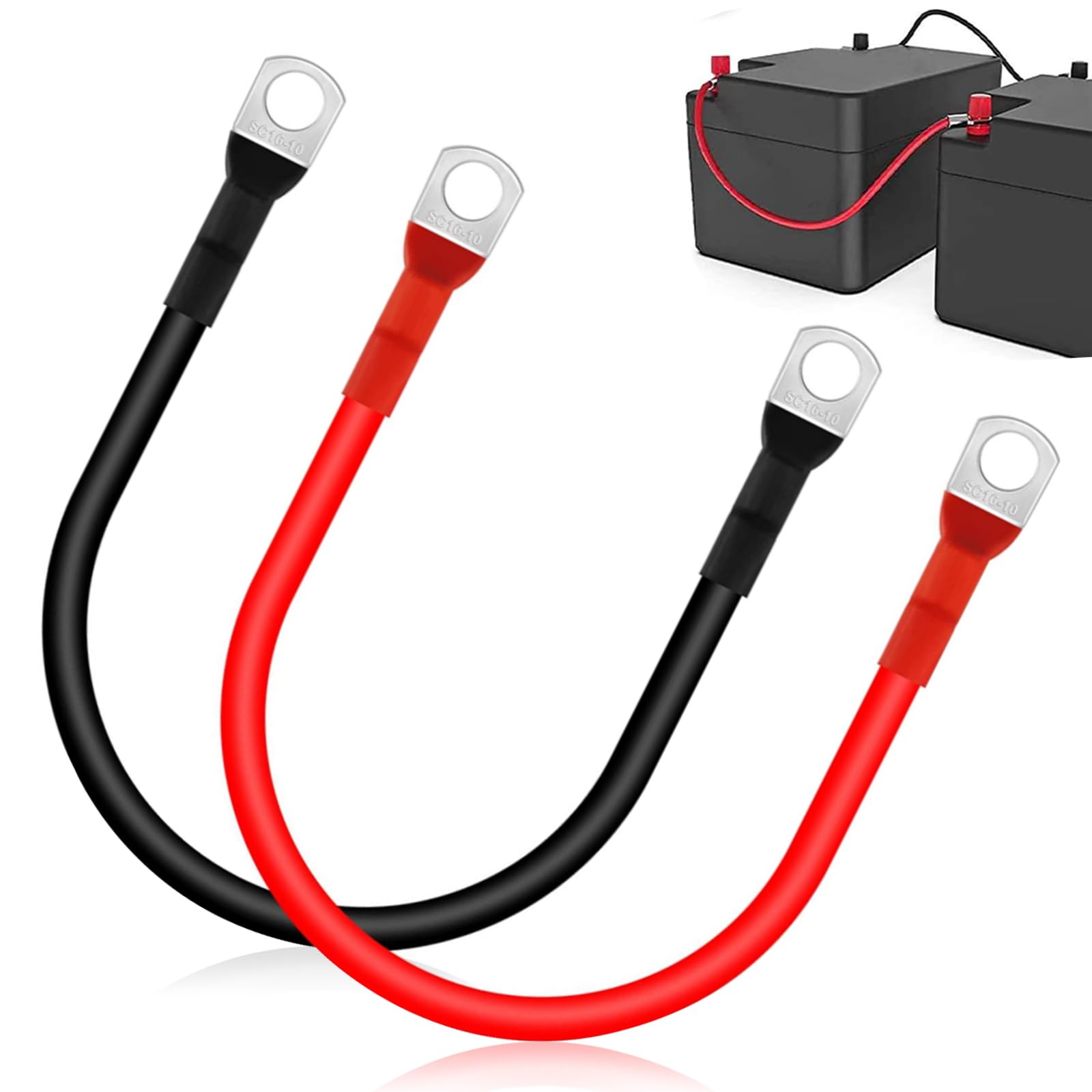 WHENZOO 2Pcs Car Battery Cable, 70cm 5AWG Battery Cable Red and Black Inverter Cable, 12V Heavy Duty with Ring Terminals, Copper Wire Car Battery Jump Leads for Motorcycle RV & Trucks