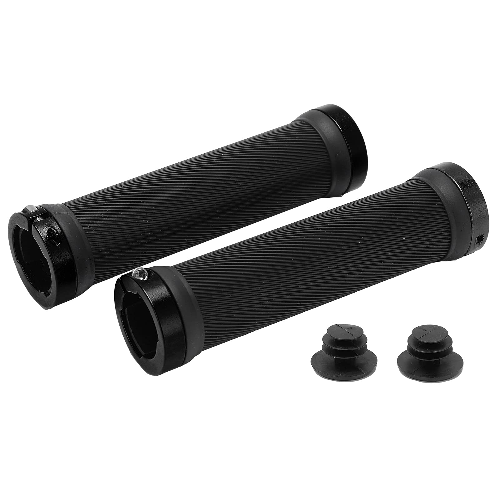 2PCS Bikes Handlebar Grips, Rubber Mountain Bikes Handlebar Grips, Avoid Slip Bikes Hand Bar End Grips with 2PCS Plastic Covers, Bikes Grips for 22mm Road Mountain Bicycle(Black)