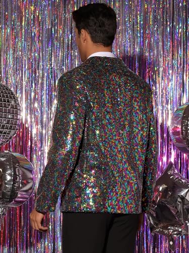Lars Amadeus Sequin Blazer for Men's Peak Lapel Color Block Shiny Sparkly Sports Coat3