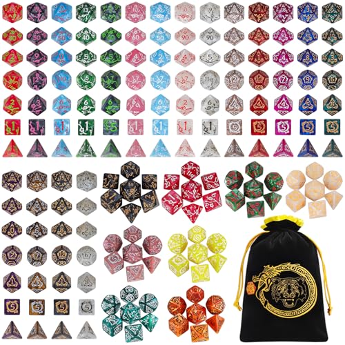 CiaraQ DND Dice Sets- 26 X 7 Polyhedral Dice (182pcs) with a Large Drawstring Bag, Multi-Color Engraved Gaming Dice for Dungeons and Dragons, Role Playing Table Game.