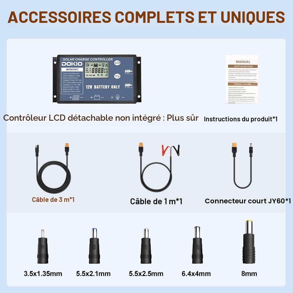 DOKIO 200W Kit Panneau solaire pliable portable monocristallin avec 2 ports USB Pour Plein air | avec 2 ports USB Pour Plein air