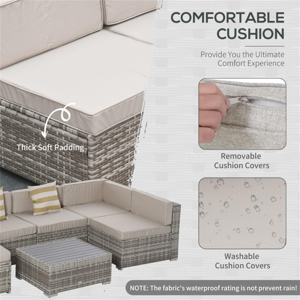 Beige 7-Piece Rattan Conversation Furniture Set Outdoor Wicker Patio Sofa Set