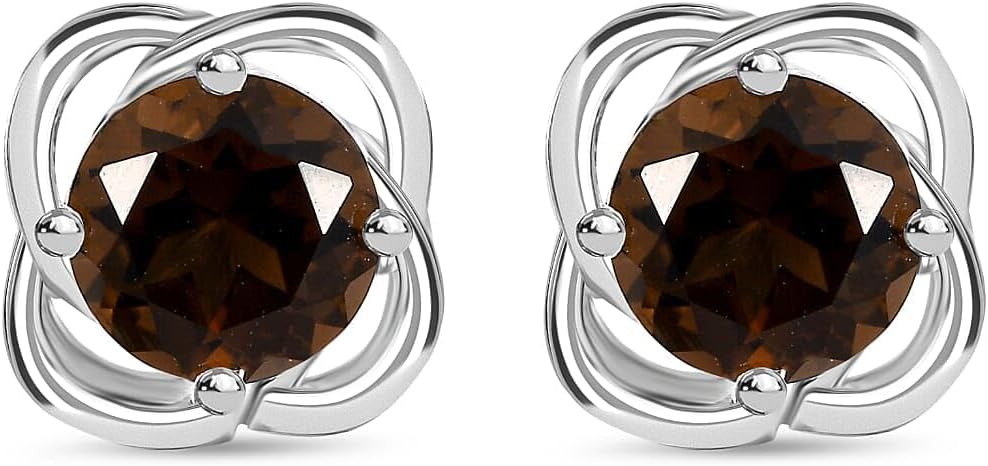 Smoky Quartz 1.40 ctw Stud Earrings in Sterling Silver Christmas Gifts