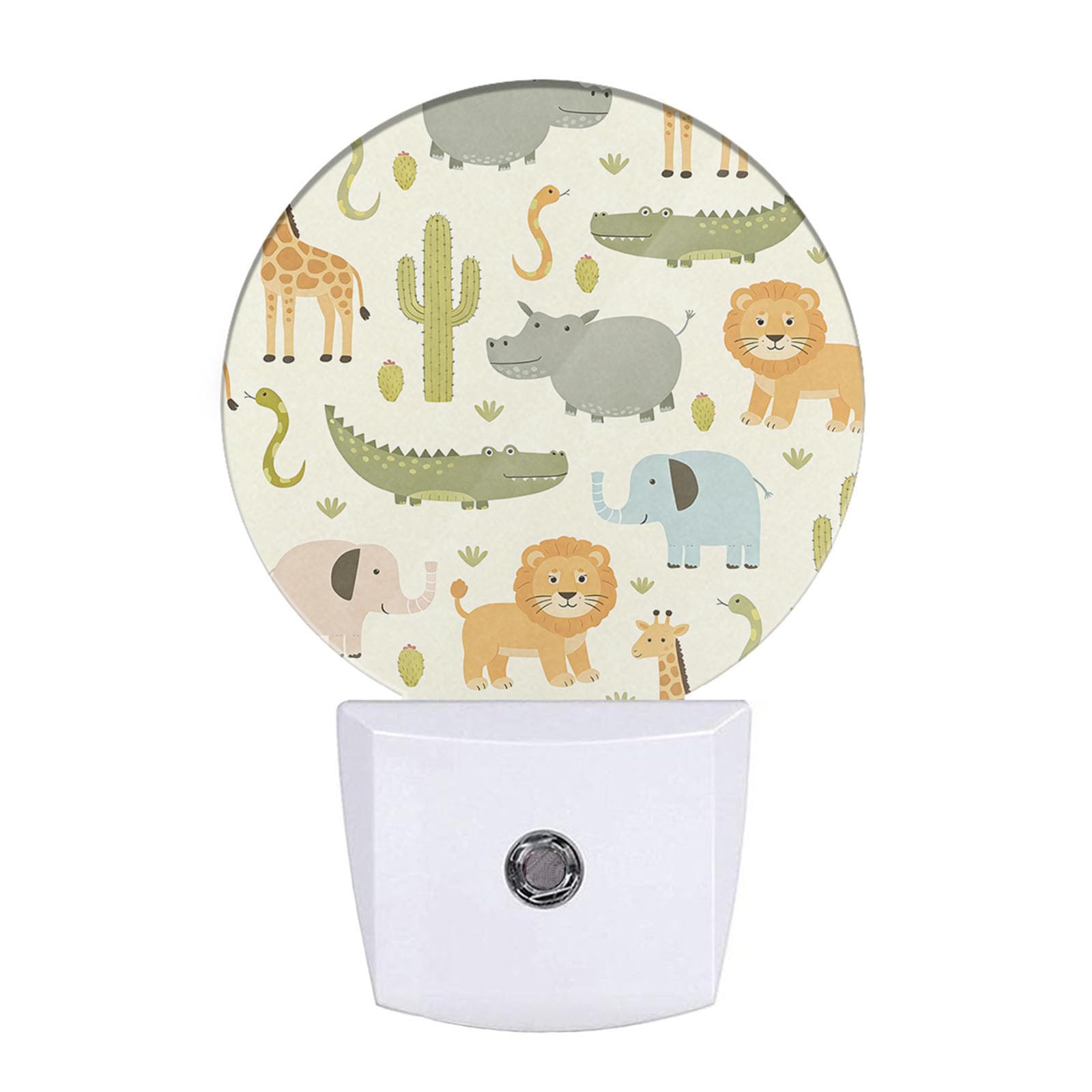 Cartoon Safari Animals Night Lights Plug into Wall Cute Hippo Crocodile Lion Elephant and Giraffe Night Light Auto on/Off LED Lighting Sleep Friendly for Boys Girls