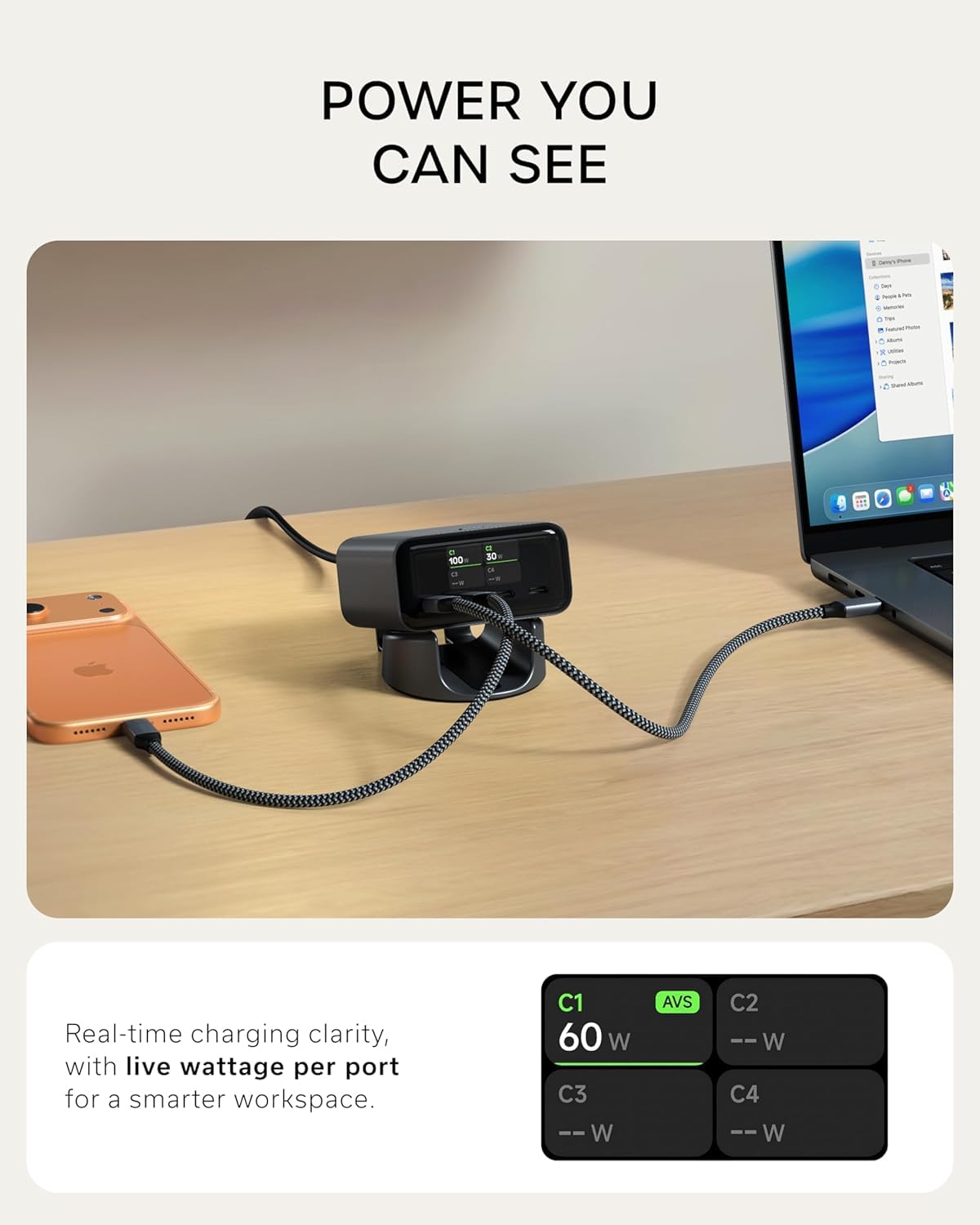 SATECHI Bundle ChargeView 140W Tischladegerät (Space Schwarz) und Thunderbolt 4 USB C Kabel Bundle