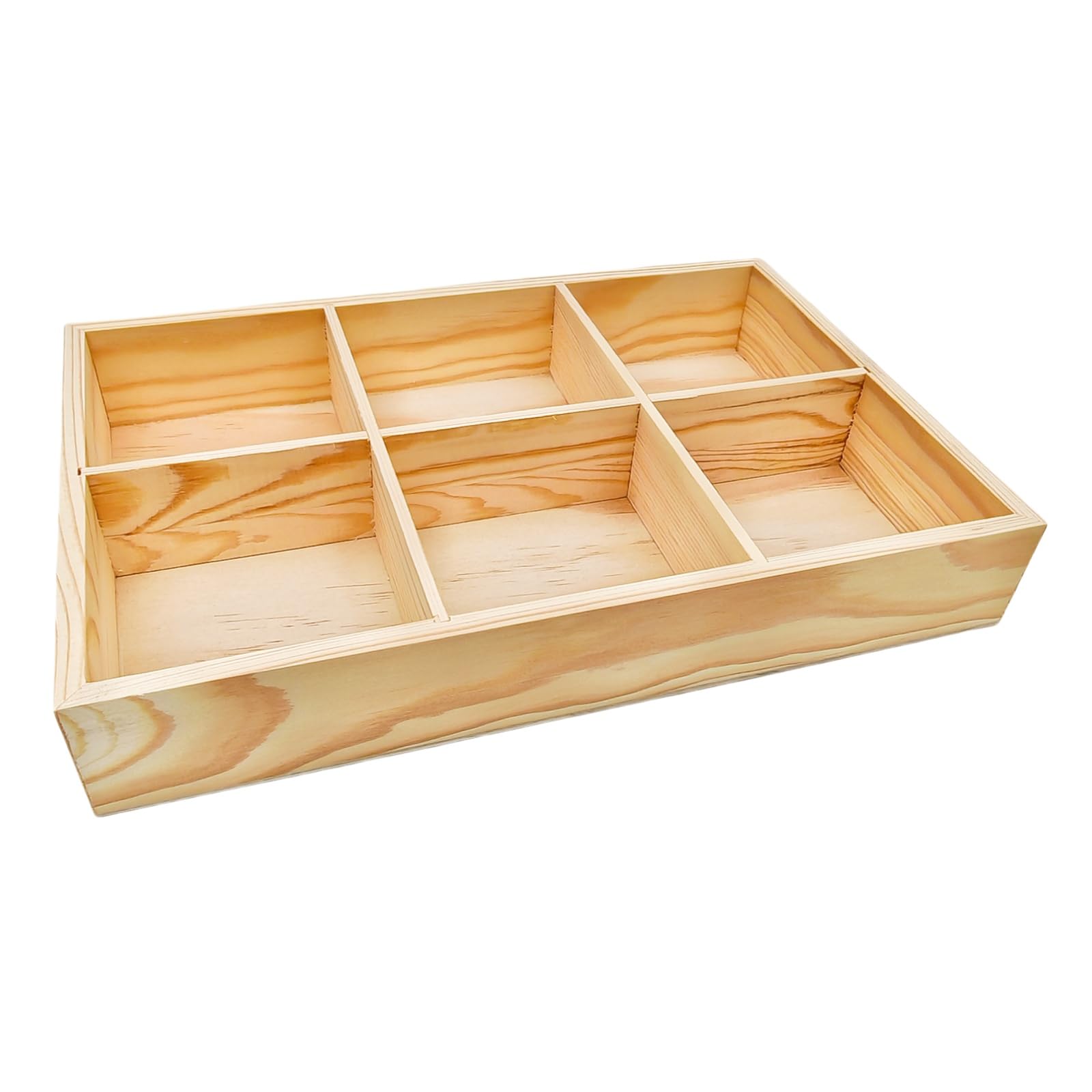 Anktily Unfinished Wooden Storage Divider Box, Showcase Display Box for 6 Compartments, Socks Organizer, Underwear Storage Case, Wood Display Tray for Jewellery, Collectibles