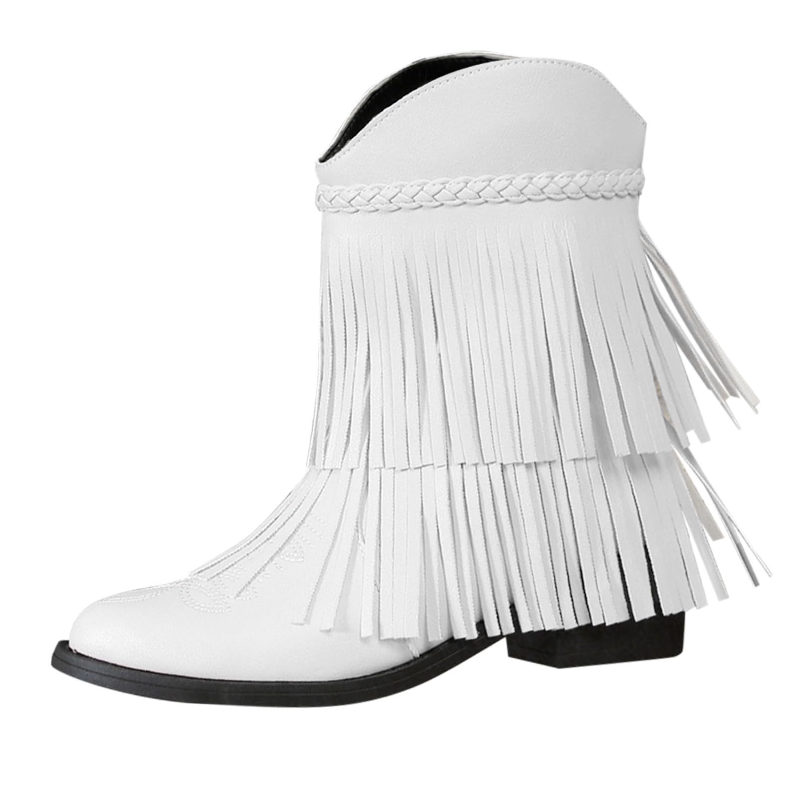 Cowboystiefel aus Leder für Damen mit Quasten, Cowboystiefel mit Fransen, Westernreitstiefel, breite Wadenschuhe, Cowgirl-Schuh, breite Breite, Vintage-Schuhe, bestickt, kurze Stiefel