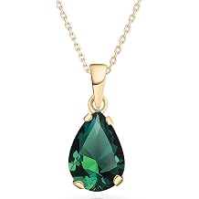 14K Gold Gemstone Necklace for Women - Birthstone Pendant - Solid Gold Teardrop Pendant WITH Sterling Silver Chain - Elegant Wedding Jewelry - Gemstone Gift for Her