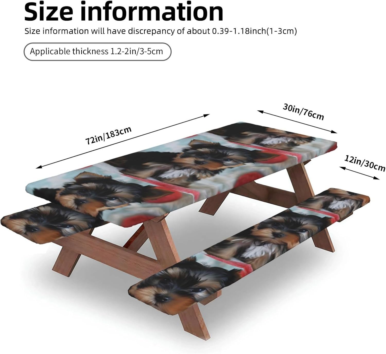 Yorkie Puppy Picnic Table Cover With Bench Covers And Bag, Windproof Waterproof Rectangle Tablecloth With Elastic Edges Fitted Camping Table Covers Portable Camping Accessories For Picnic Party Travel image 3