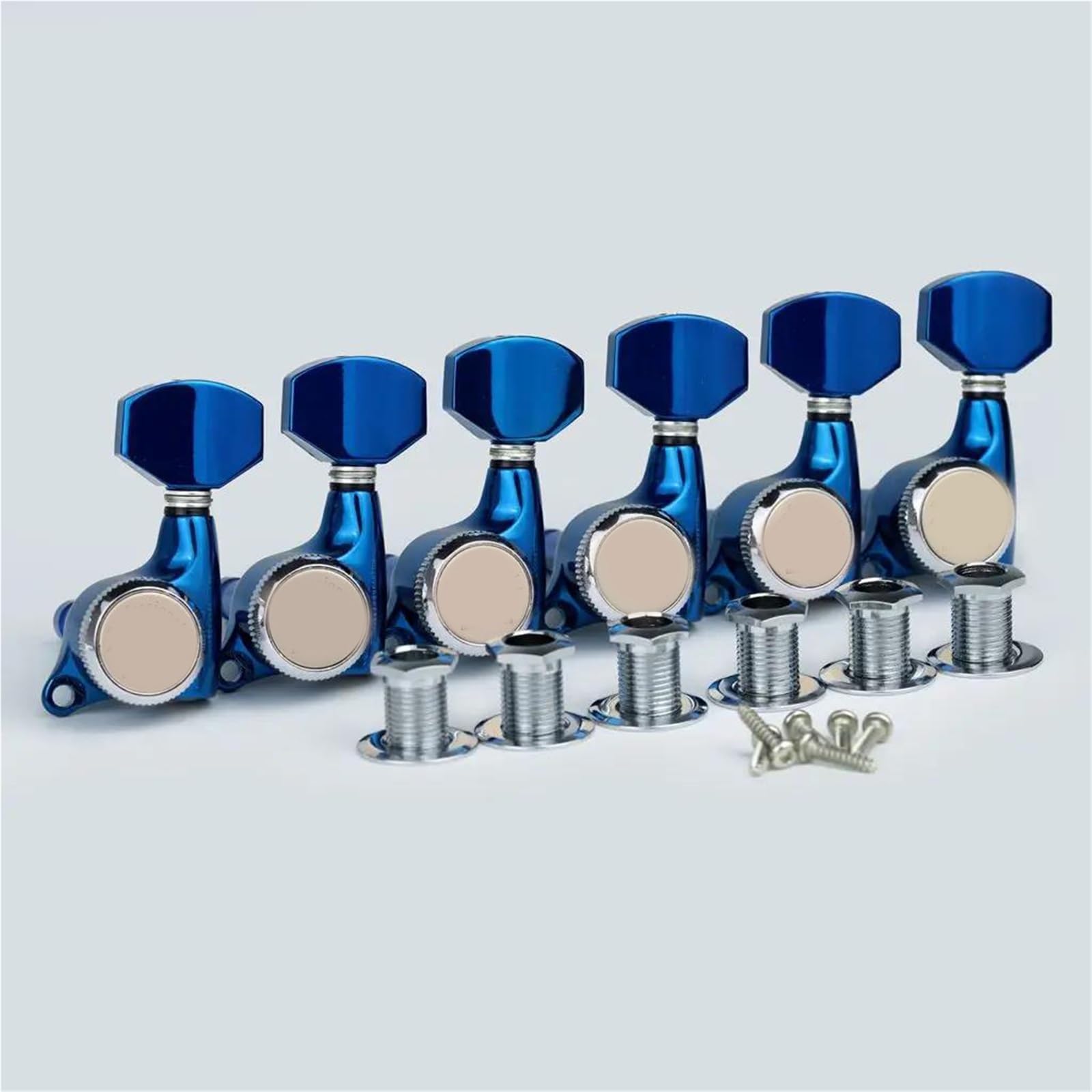 Gitarrenwirbel Set 6L E-Gitarren-Mechaniken Blau Verchromt Übersetzungsverhältnis 1:18