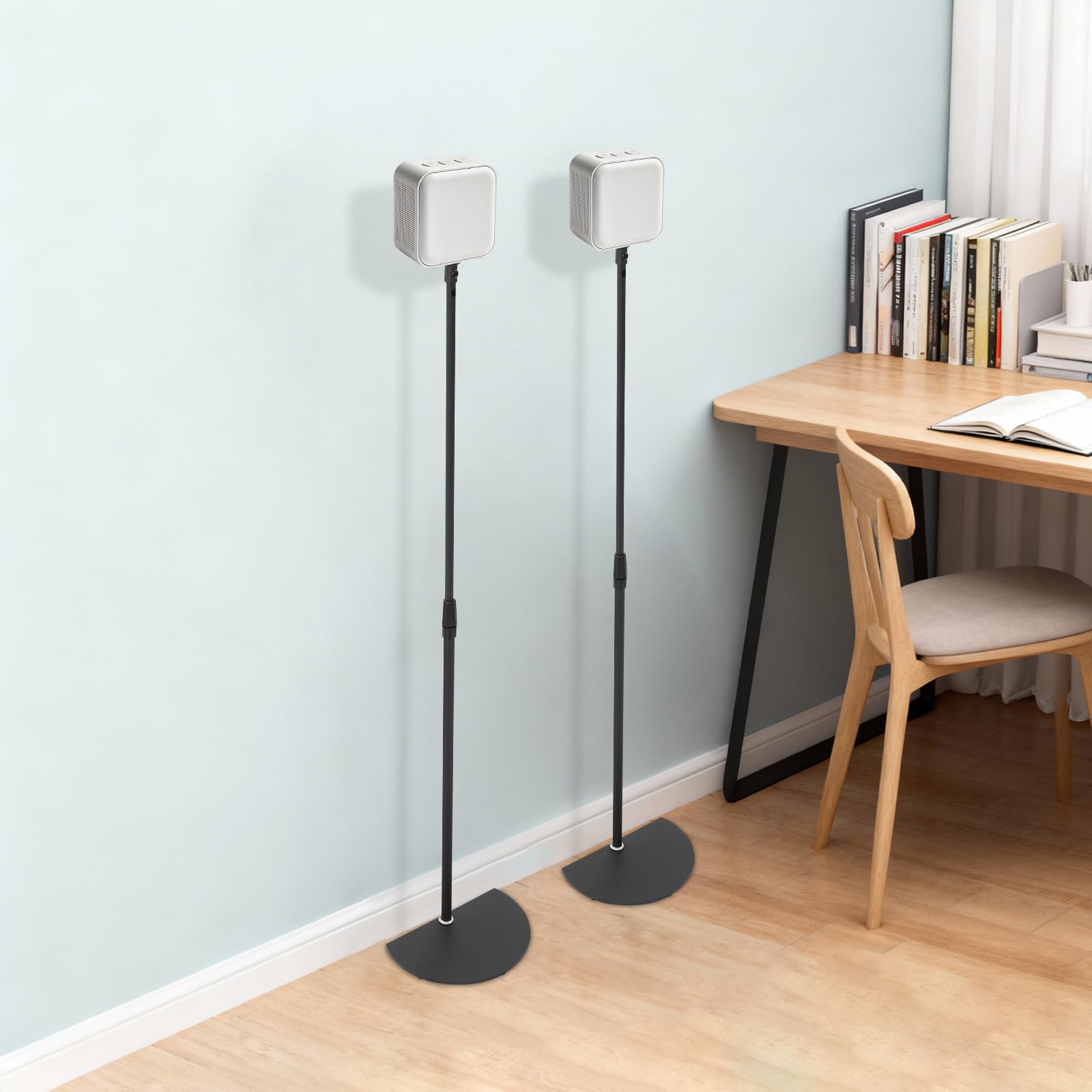 2 piezas de soporte de altura ajustable, soporte de altavoz de pie de 70 cm a 120 cm, soporte para altavoz trasero, soporte para altavoces para cine en casa, estudio y sala de estar, hasta 1,5 kg