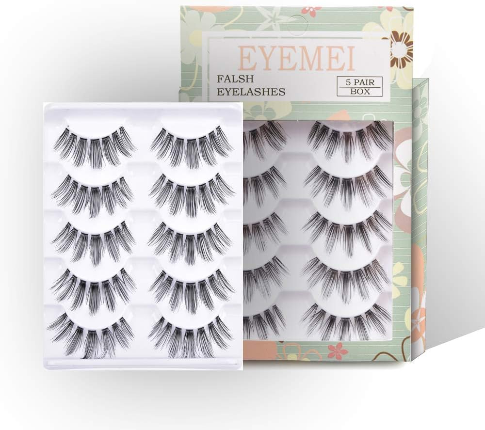 Fake Eyelashes 5 Pairs False Eyelashes Flexible Multipack Lashes Handmade Reusable Fashion for Women's Makeup Soft Eyelash by EYEMEI