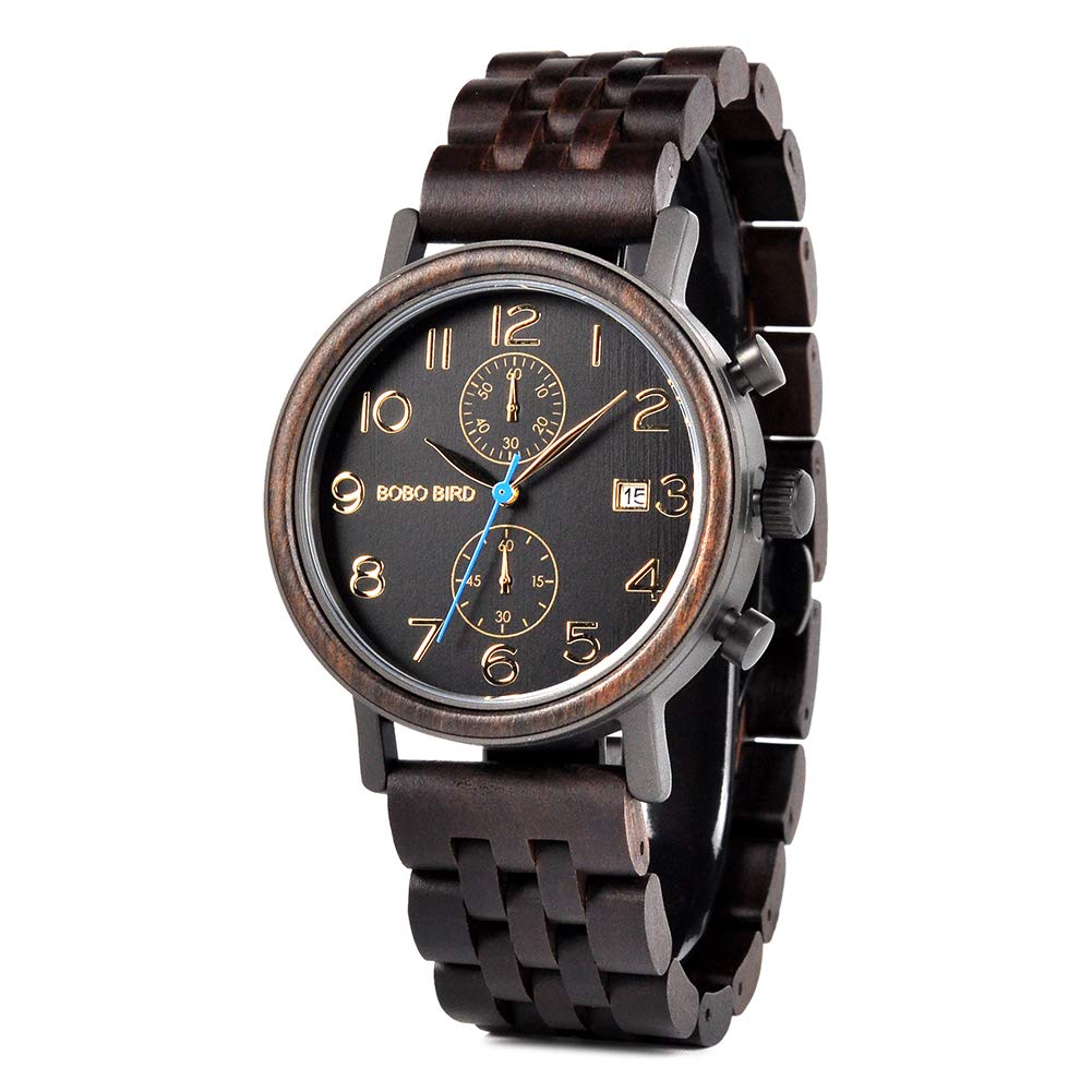 Mens Fashion Classic Casual Wooden Watches Luxury Brand Quartz Wristwatches Date Blue Second Hand Display (Black) (B07V2CQ5WZ) Amazon Price History, Amazon Price Tracker