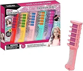 Giz para Cabelo Infantil Lavável – Kit com 5 Pentes Coloridos, Tinta Temporária Não Tóxica para Crianças